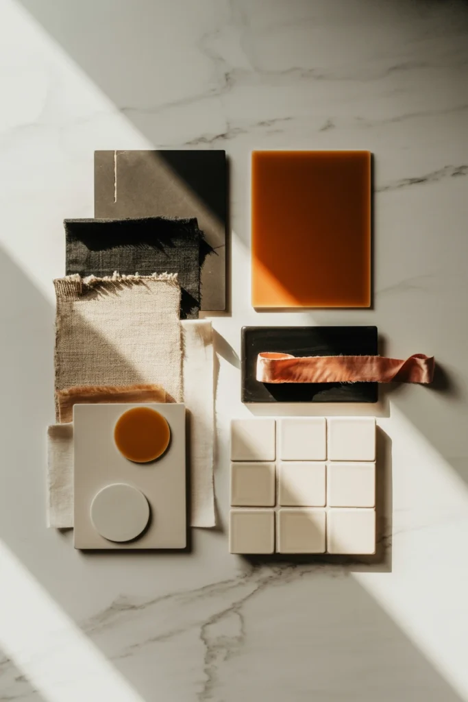 Black, orange, and cream Halloween kitchen color palette swatches