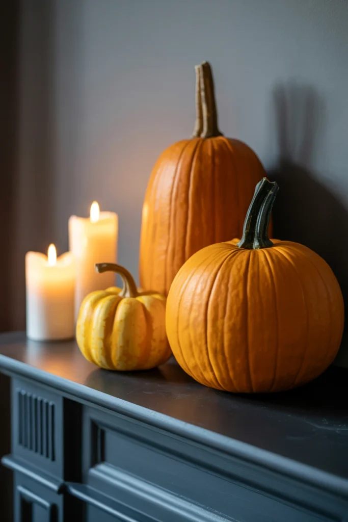 Group Pumpkins in Odd Numbers on the Mantel