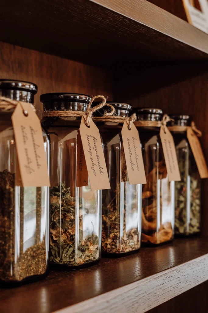 Display Dried Herbs in Amber Apothecary Jars
