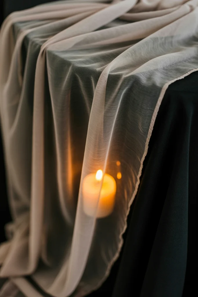 Layer a Black Tablecloth With a Sheer Overlay