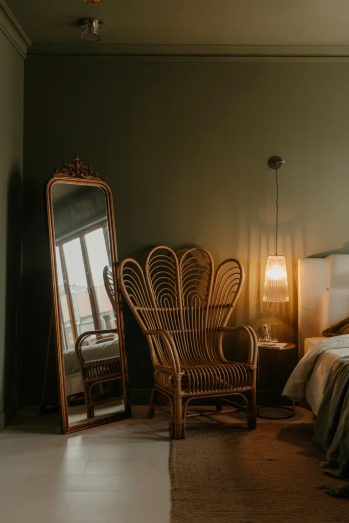 Asymmetrical furniture grouping with mismatched chair and table