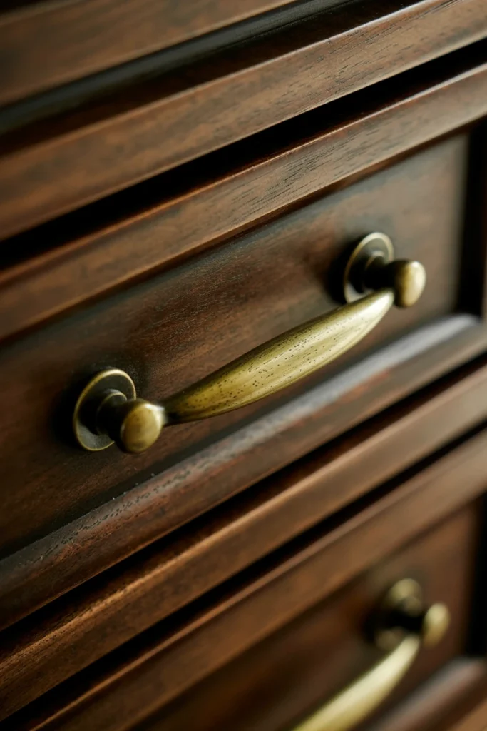 Replace modern hardware with antique brass or pewter pulls