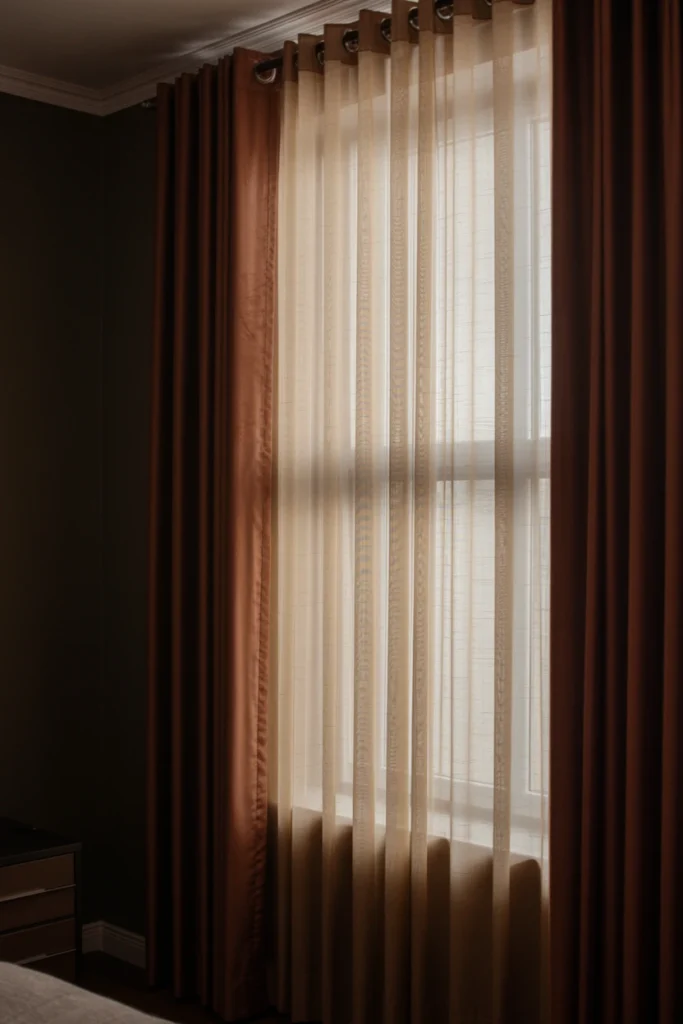 Add sheer curtains behind heavier drapes