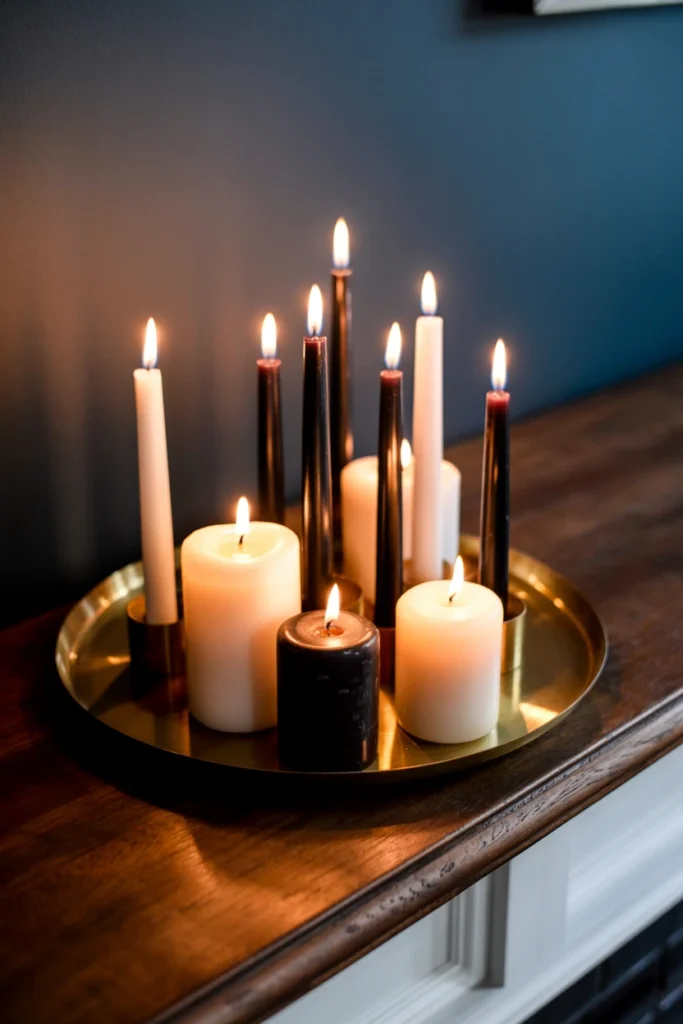 Group Taper and Pillar Candles on Trays