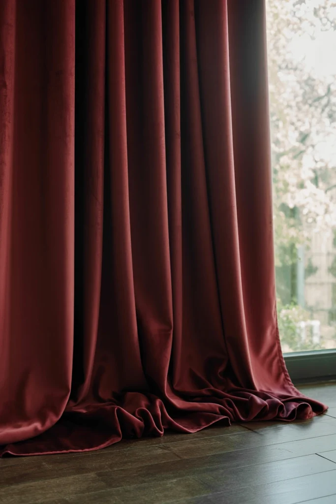 Hang floor-length velvet drapery in a deep jewel tone