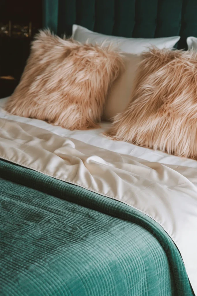 Layer Velvet, Silk, and Faux Fur Textures on the Bed