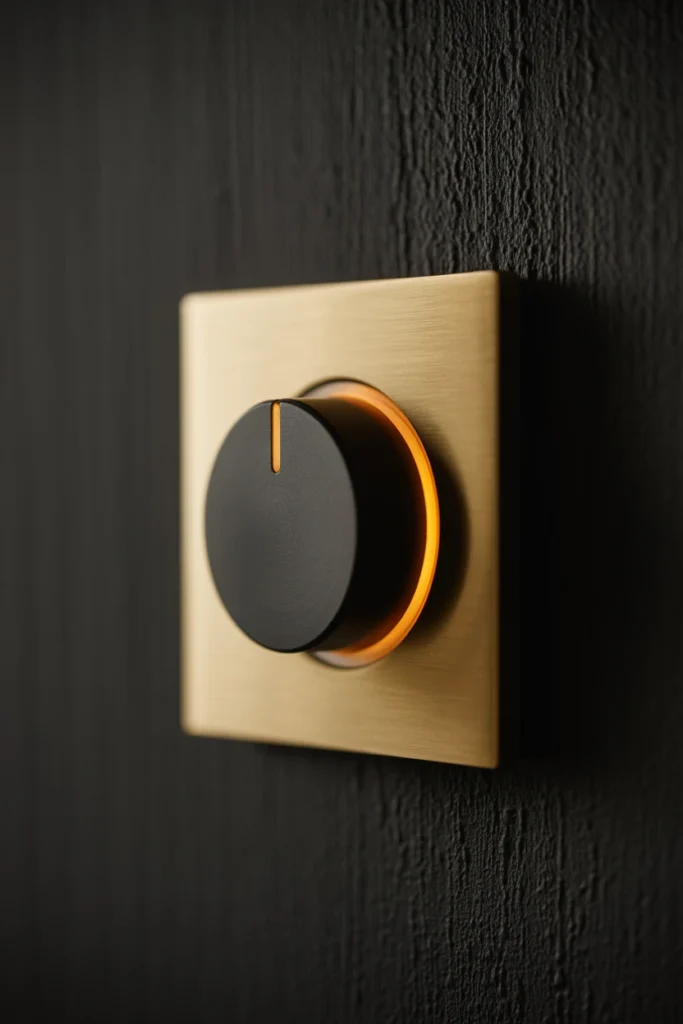 Dimmer switch installed on a bedroom wall panel