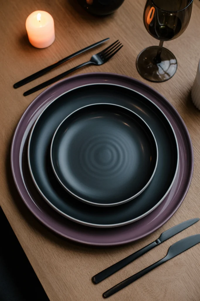 Choose Matte Black or Deep Plum Dinnerware