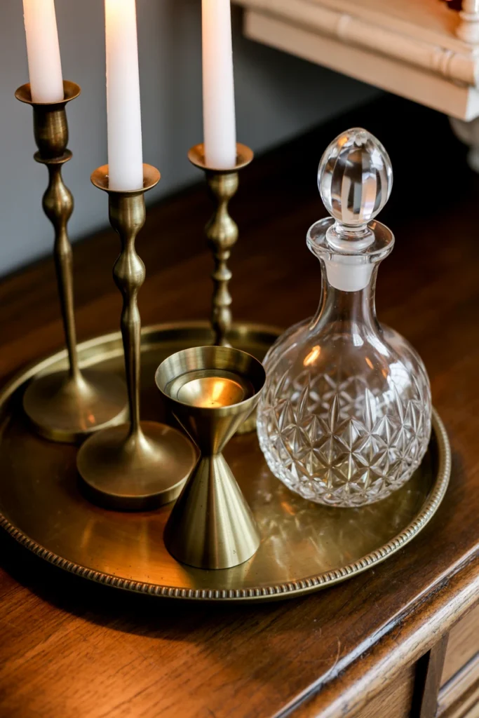 Display Vintage Brass and Crystal Objects