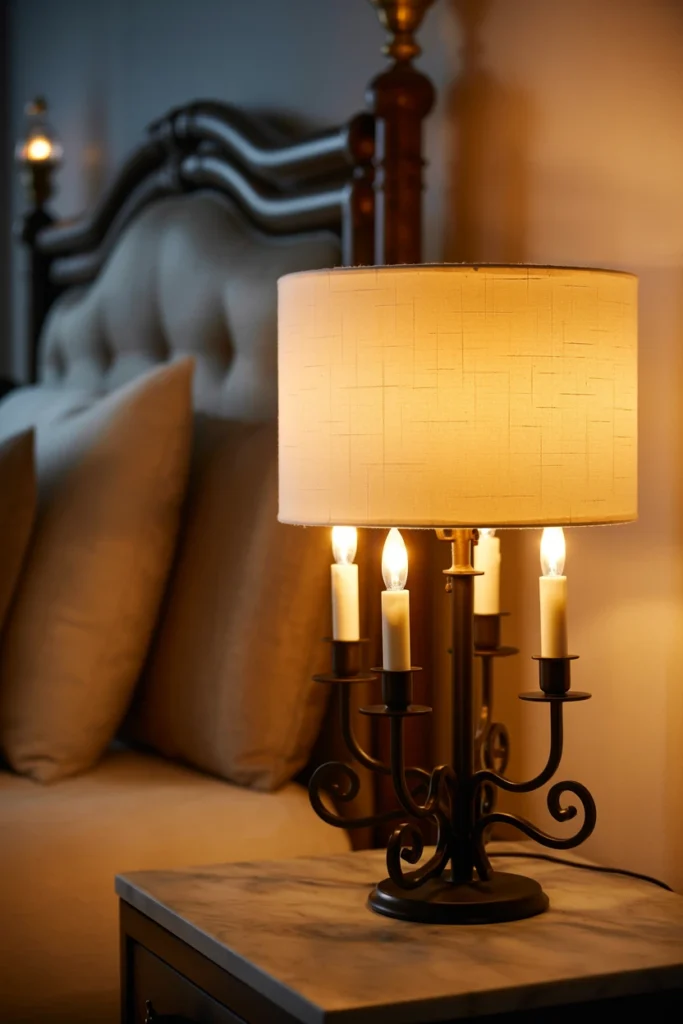  Place flickering-style candle lamps on each nightstand