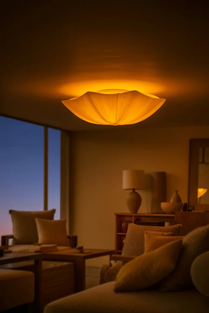 Replace Overhead Lighting with Warm-Temperature Bulbs