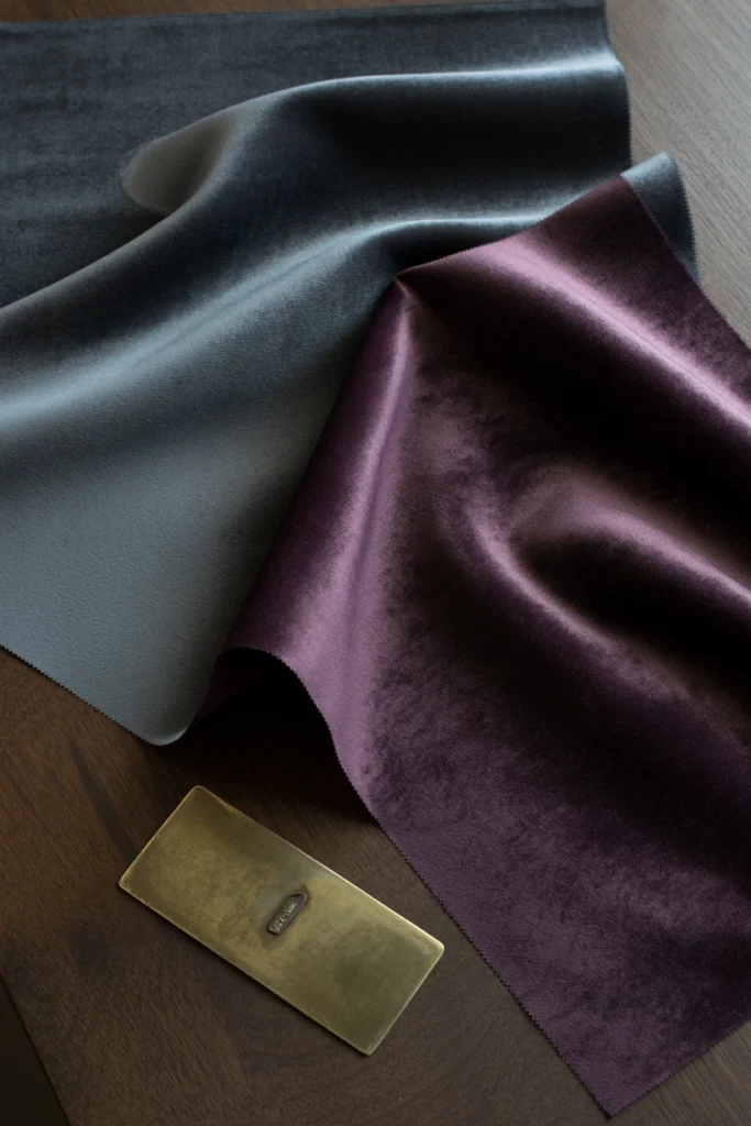 Color swatches showing a black, plum, and amber palette