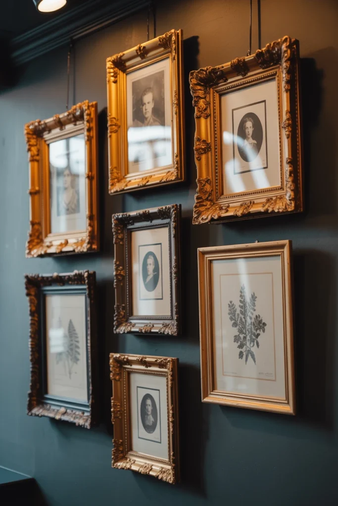 Style a gallery wall with antique portraits and gilt frames
