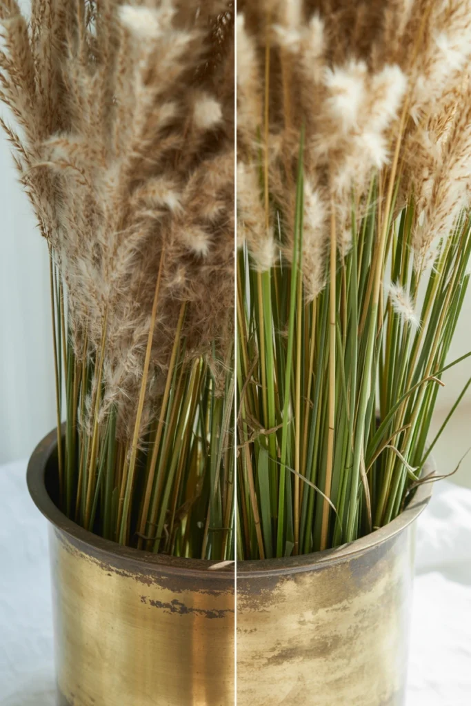 Fresh dried pampas grass replacing dusty arrangement