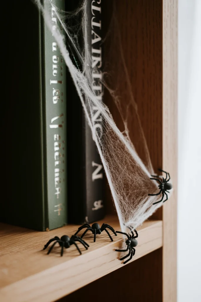 Layer Spider Accents Along the Bookshelf Edge