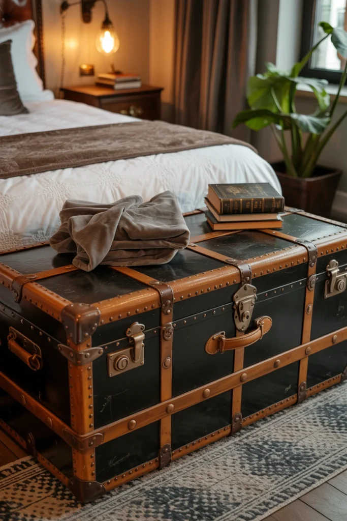 Place a vintage trunk or steamer chest as functional decor