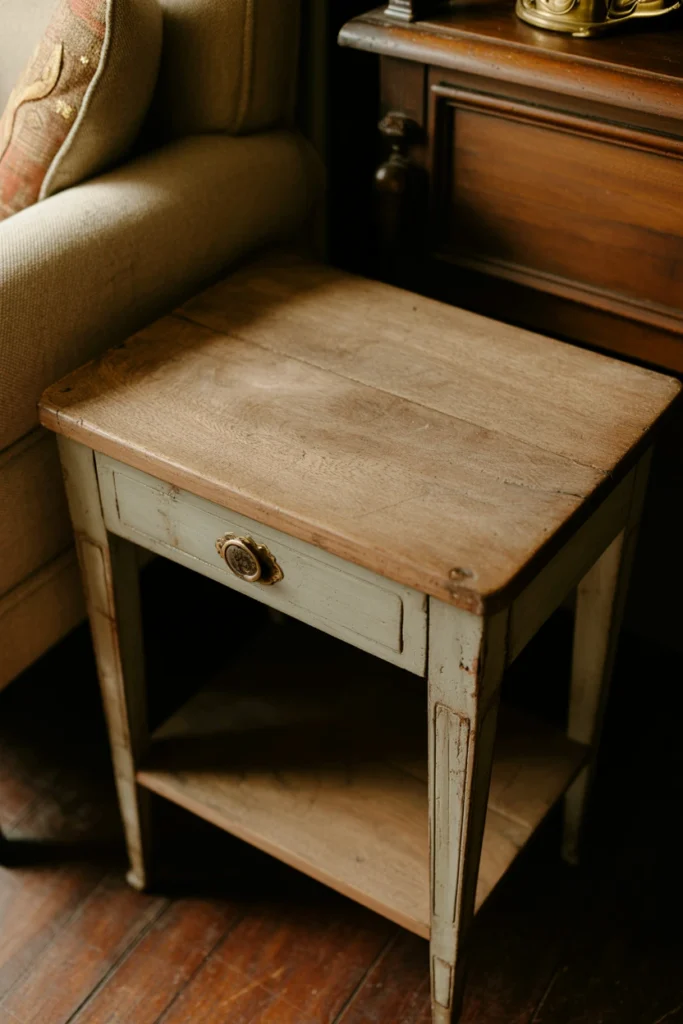 Antique wooden side table sourced from an estate sale