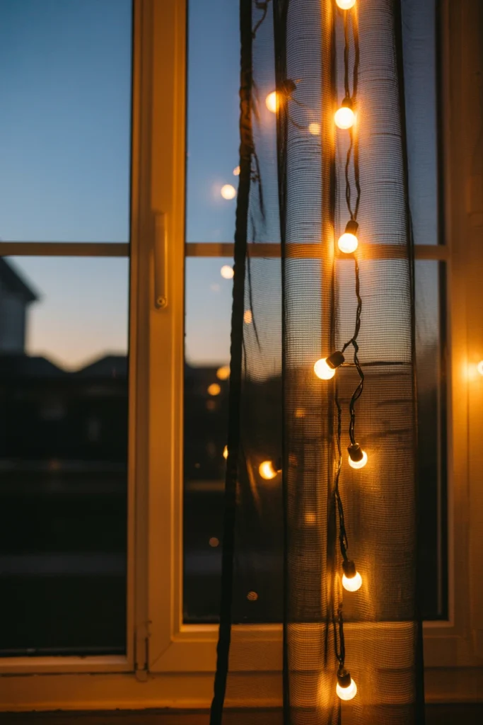 Add String Lights Behind Sheer Curtains for Glow