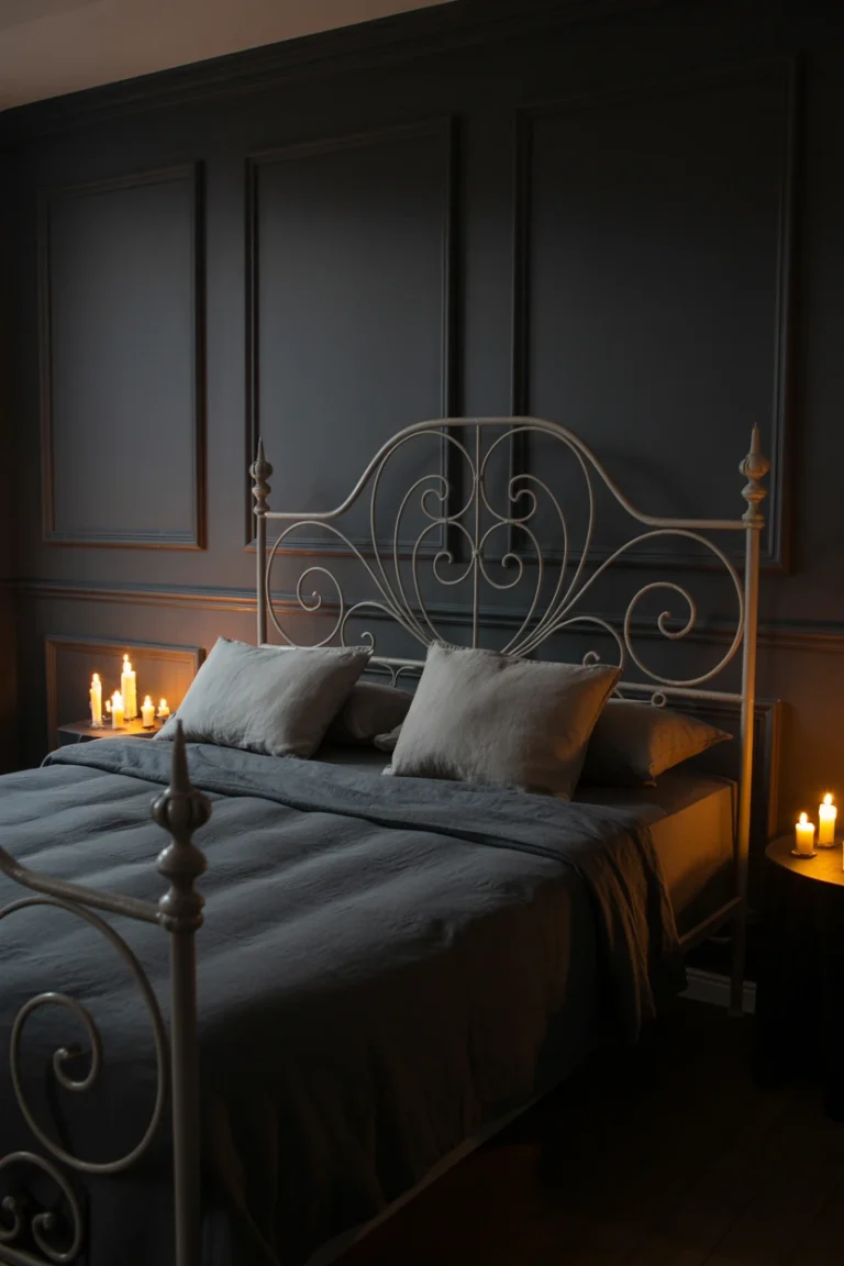 Anchor the Room With a Dark Wood or Wrought Iron Bed Frame