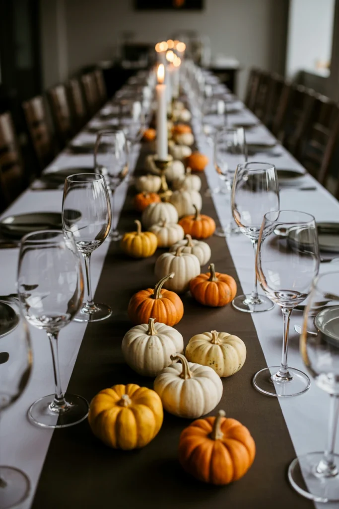 Group Mini Pumpkins Along the Table's Length