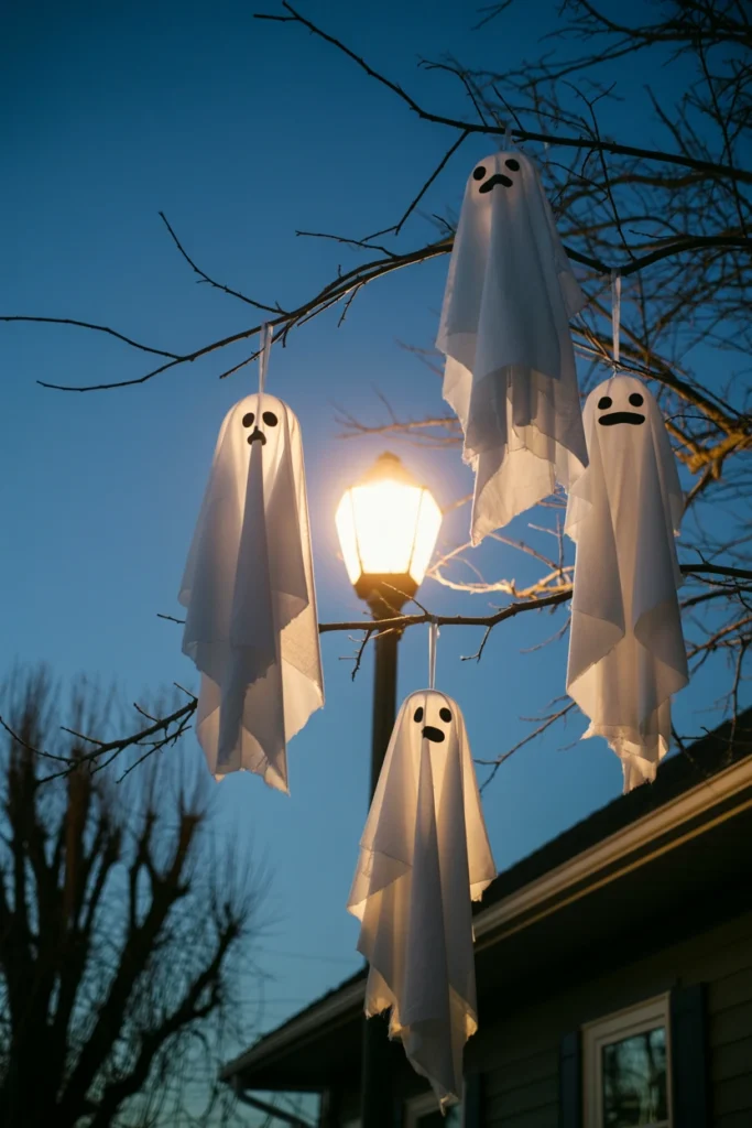Hang Fabric Ghosts From Branches at Varying Heights