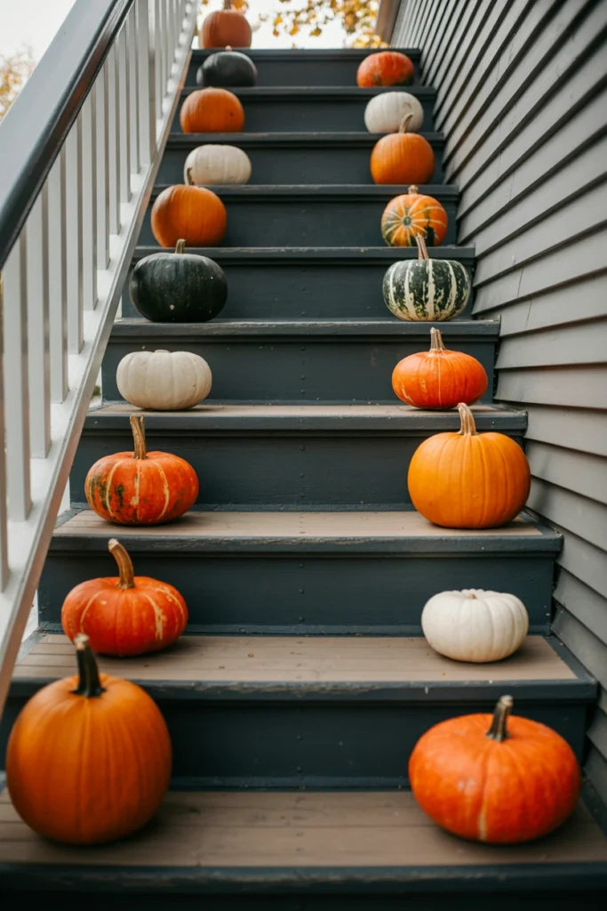 Arrange a Pumpkin Staircase on Porch Steps
