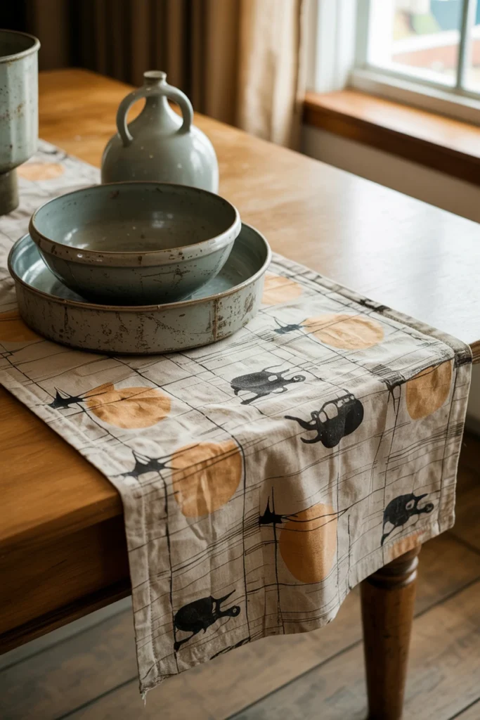 Use Mid-Century Barkcloth Fabric for Table Runners