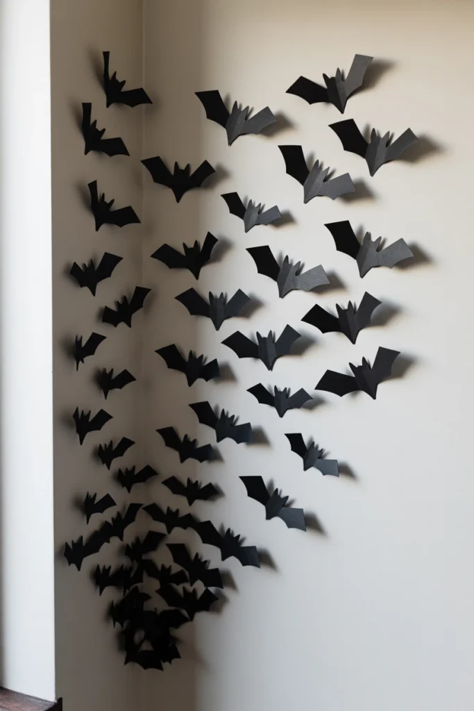 Cut Felt Bat Shapes and Arrange Them in a Swarm Pattern
