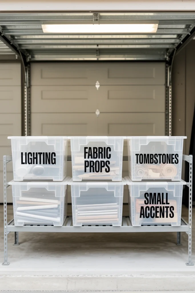 Store Reusable Pieces in Labeled, Stackable Bins