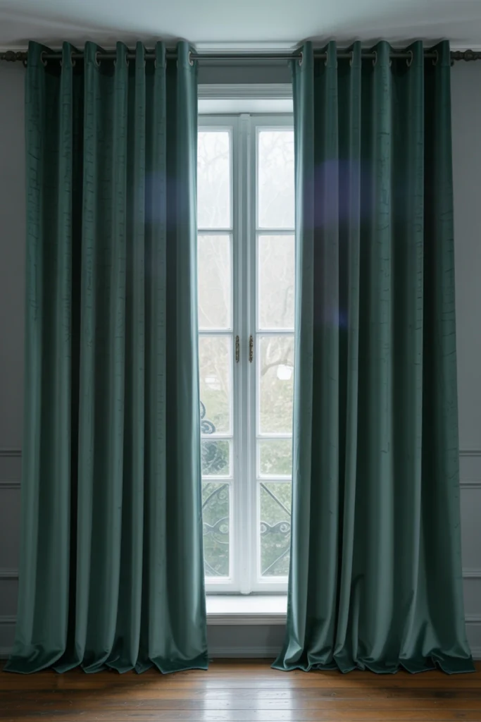 Hang floor-length curtains in a rich, heavy fabric