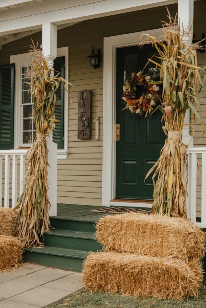 Layer Natural Elements Like Hay Bales and Cornstalks