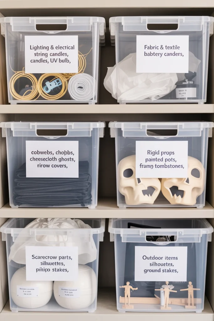 Store Handmade Decor in Labeled Clear Bins by Category