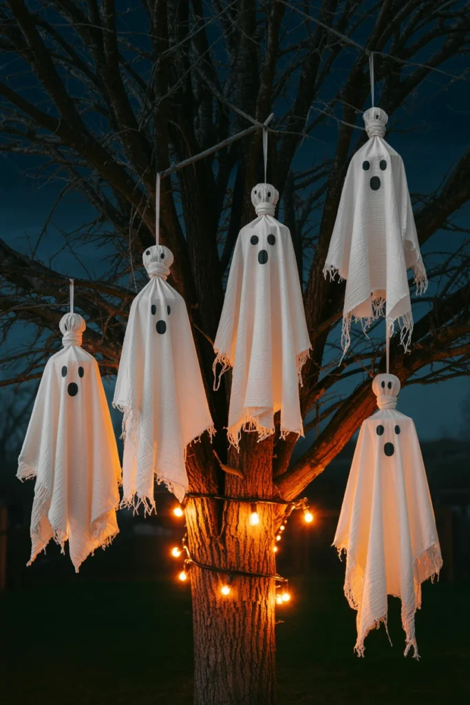 Hang Ghostly Figures From Trees With Cheesecloth