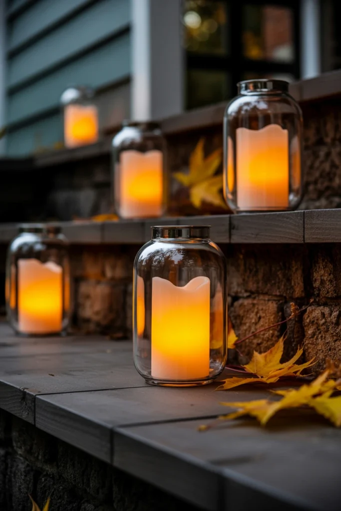 Place Flickering LED Candles in Weatherproof Lanterns