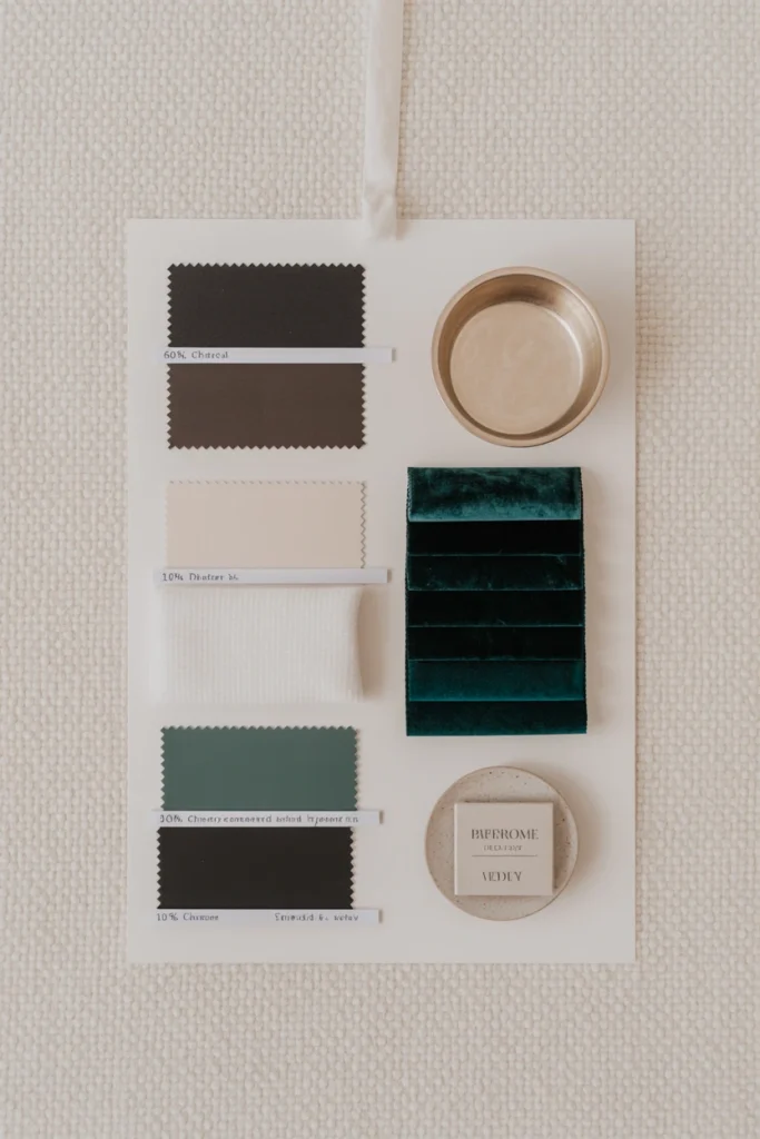 Use the 60-30-10 rule adapted for dark feminine palettes