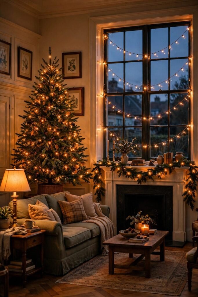 Living room with consistent 2700K warm Christmas lighting