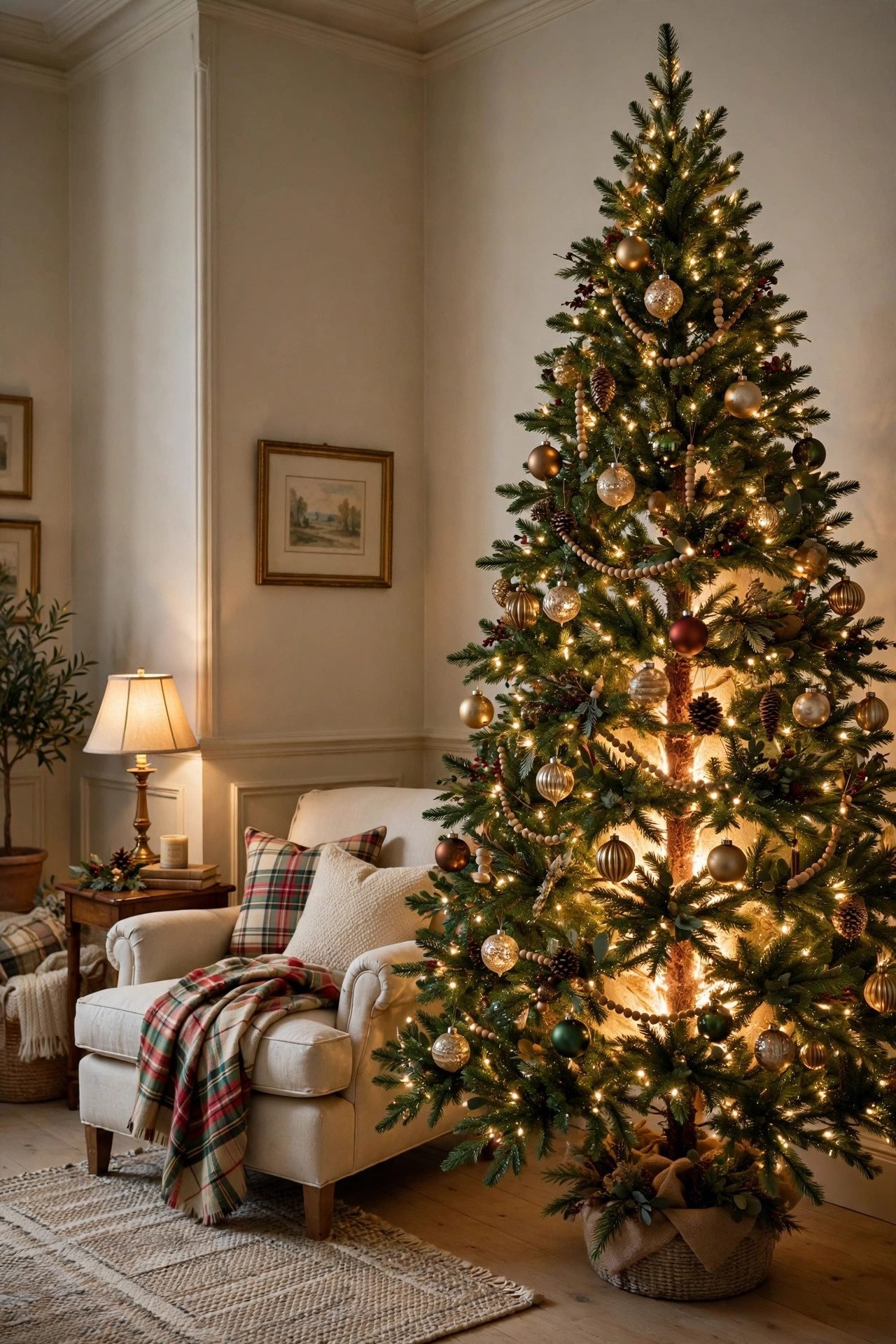 Christmas tree lit from the inside out with warm white lights