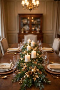 Low Christmas centerpiece that keeps sightlines open