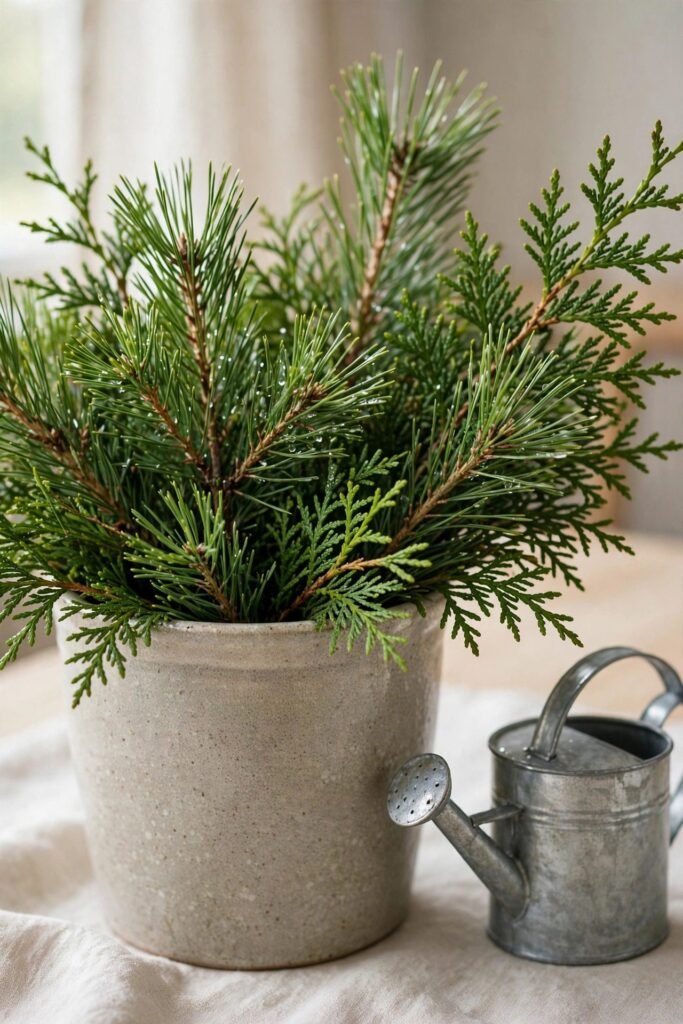 Fresh Christmas greenery with healthy needles