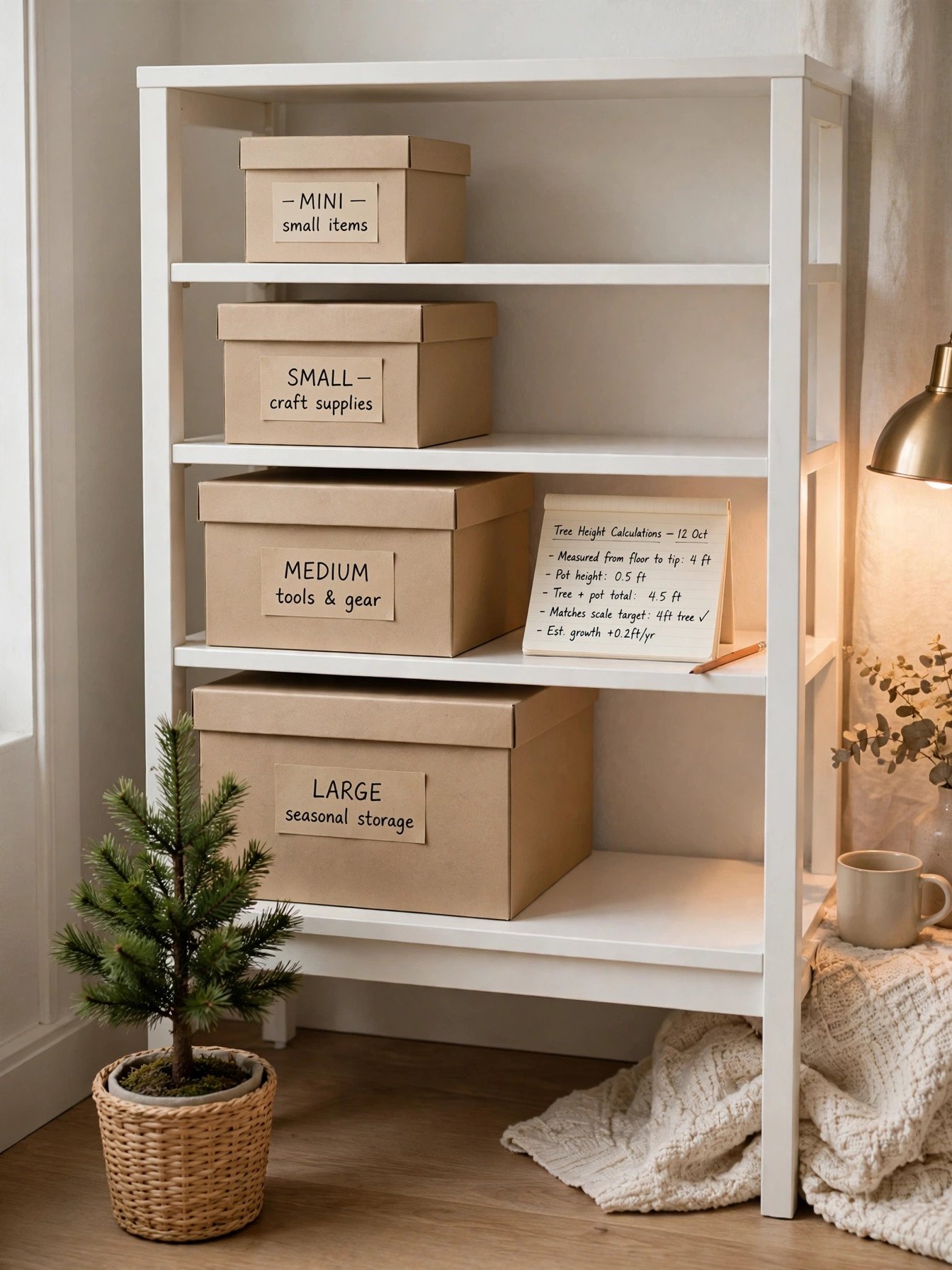 Planning notes for Christmas tree light and ornament quantities by tree height