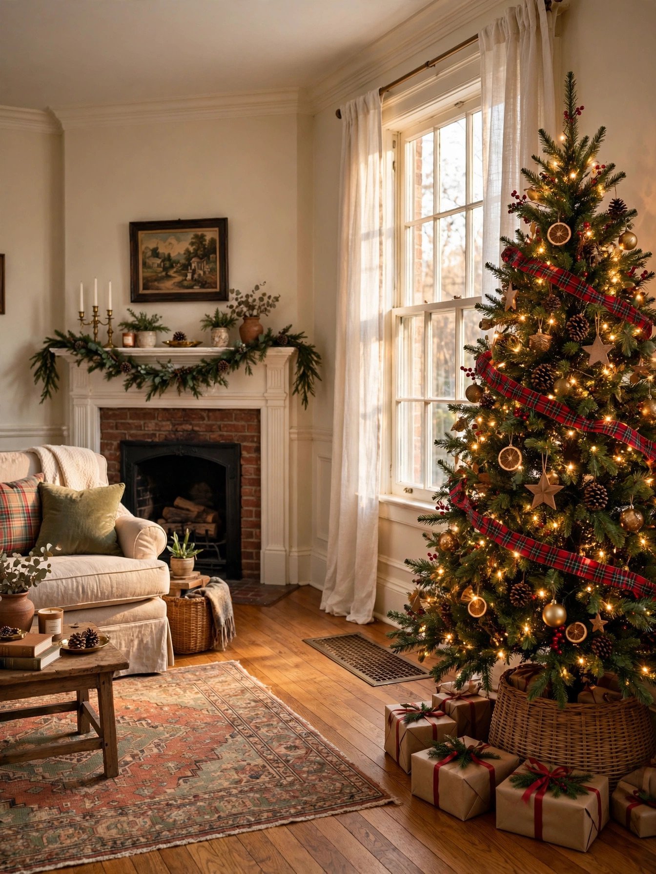 Christmas tree placed three feet from heat sources in a living room corner