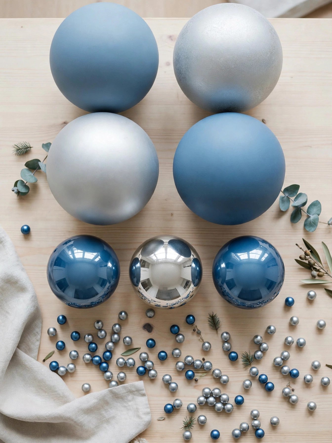 Large, medium, and small Christmas ornaments arranged in three size tiers